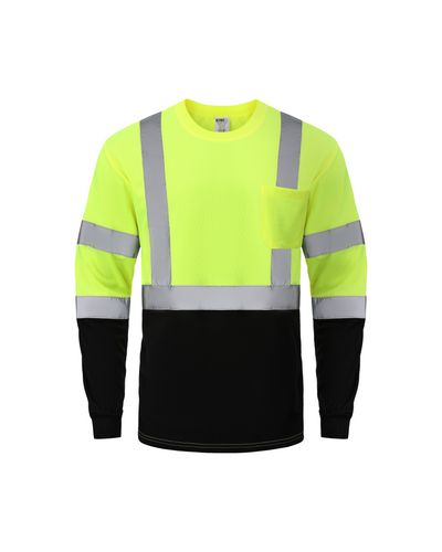 Kiwi Neon Class 3 hi vis long sleeve safety shirt, front view