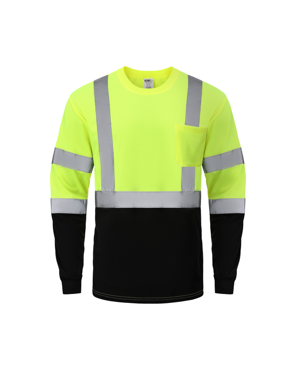 Kiwi Neon Class 3 hi vis long sleeve safety shirt, front view