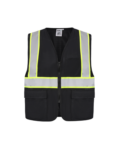 Kiwi Black reflective safety vest with contrast trim, front view
